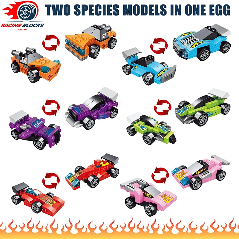 12 PCS Pack Filled Easter Egg Gift with Pull Back Car Easter Basket Stuffers Gift Plastic Mini Building Block Cars Capsule Toy