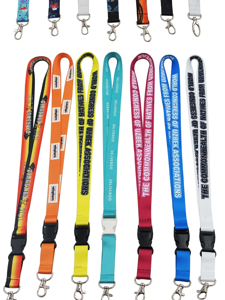 Wholesale Promotional Promotion Gift Custom Sublimation Heated Transfer Printing Polyeter Printed Logo Neck Metal Hook Buckle Office Lanyard for ID Card Badge