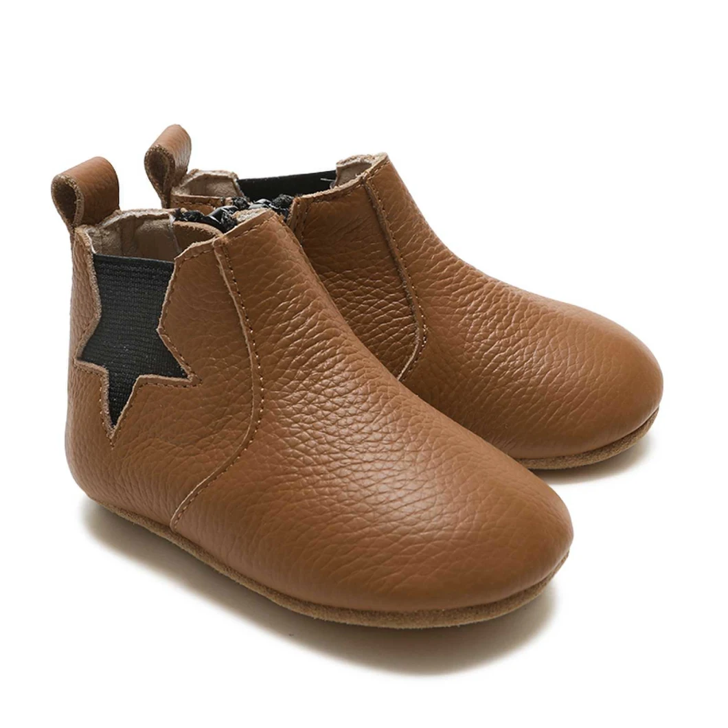 Wholesale Brown Genuine Leather Soft Boots Toddler Baby Shoes for Kids Boys Girls