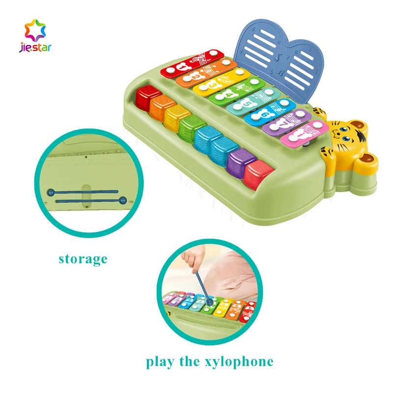 Jiestar Toys Hot Sell 2 in 1 Tiger Musical Baby Xylophone Toy Early Educational Montessori Baby Keyboard Toy Plastic Infant Piano Toy