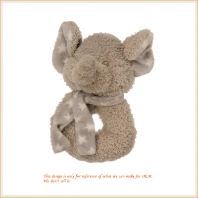 Elefante de pelúcia personalizado lindo animal bebê handbell anel brinquedos macios