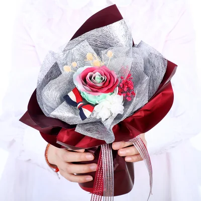 Forever Rose Bouquet feito à mão em conserva real flor rosa rosa eterna feminino presente exclusivo para o natal, dia dos namorados, aniversário, aniversário, dia das mães