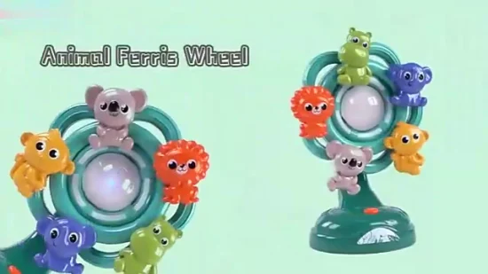 Roda-gigante educacional de som e luz musical animal de desenho animado para crianças brinquedo chocalho educacional musical para presente de bebê
