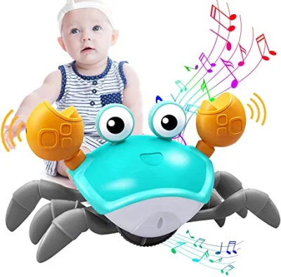 Brinquedos de bebê de caranguejo rastejando Brinquedos para hora da barriga, evitam obstáculos automaticamente Brinquedos de caranguejo Brinquedos infantis com música e iluminação Brinquedos interativos para bebês Brinquedos infantis para bebês