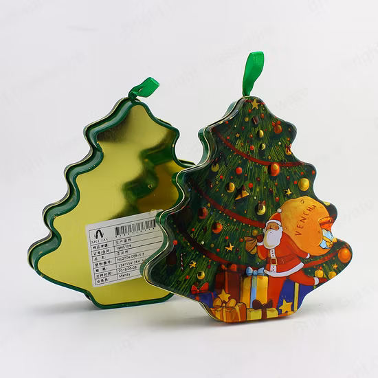 Caixa de lata em forma de árvore de Natal para decoração de festivais presentes no atacado