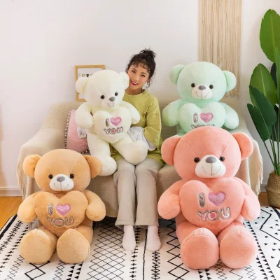 Brinquedo de pelúcia de urso de coração luminoso grande abraço ursinho de pelúcia presente de dia dos namorados 60 cm