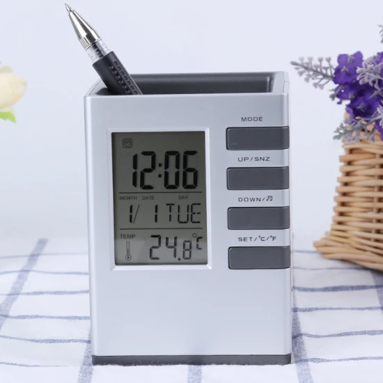 Relógio multifuncional porta-lápis despertador digital display de temperatura para venda