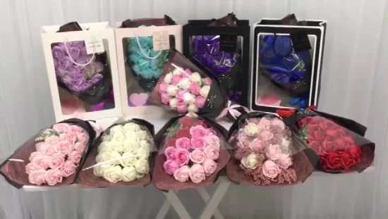 Amazon Dia dos Namorados Urso 7 PÇS Sabonete Flor Artificial Buquê de Rosas Presente para Casamento